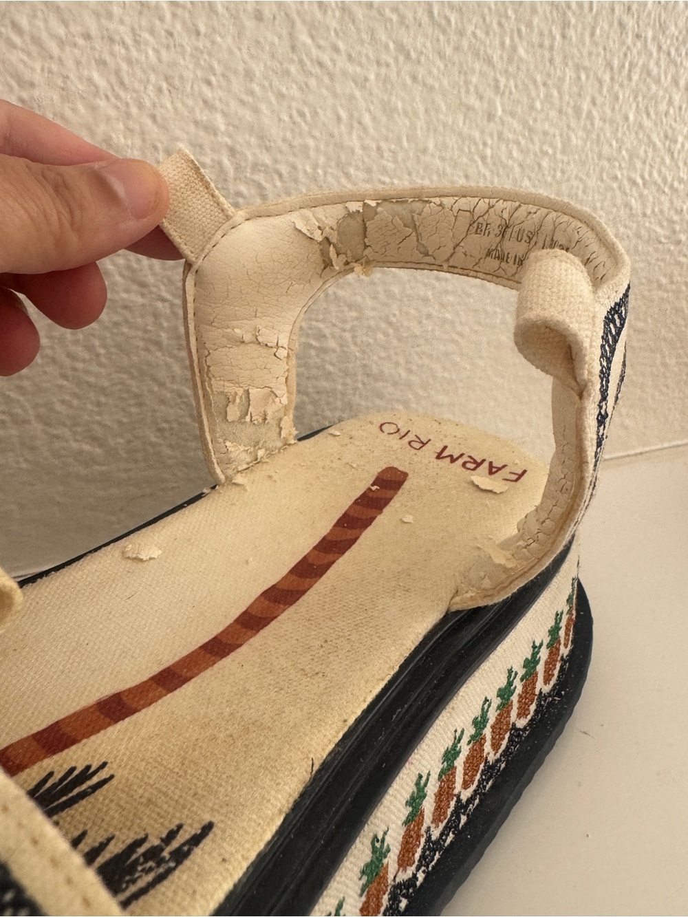 FARM Rio Cream and Navy Embroidered Platform Sandals with Pineapple Trim - Picture 9 of 9